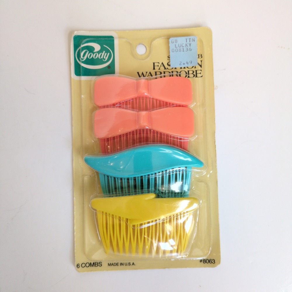 Vtg 80s Goody Side‎ Combs Pink Teal Yellow Kant-Slip 6 Pack 8063 NOS Sealed